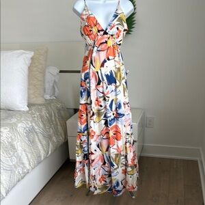 Aqua Orange and Blue Maxi Sundress with Spaghetti Straps